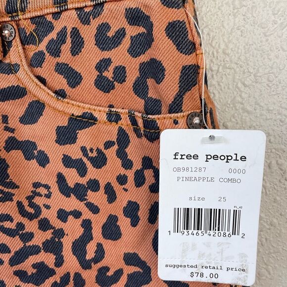 We The Free Denim Pineapple Combo Leopard Print Skirt Size 25 - Picture 3 of 5